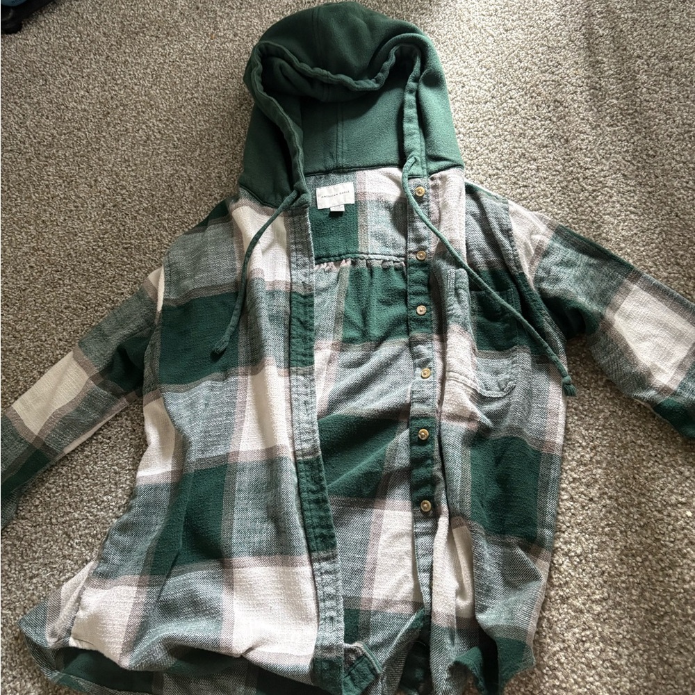 Green Plaid Hoodie Shirt